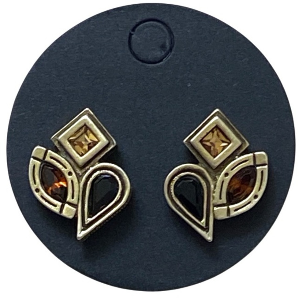 Patricia Locke goldtone geometric crystal earrings